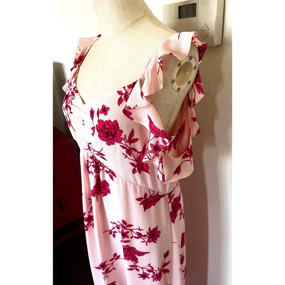 CECE Secret Blush Floral Spring Bouquet Ruffled Hi Low Maxi Dress Sz M - Picture 5 of 16